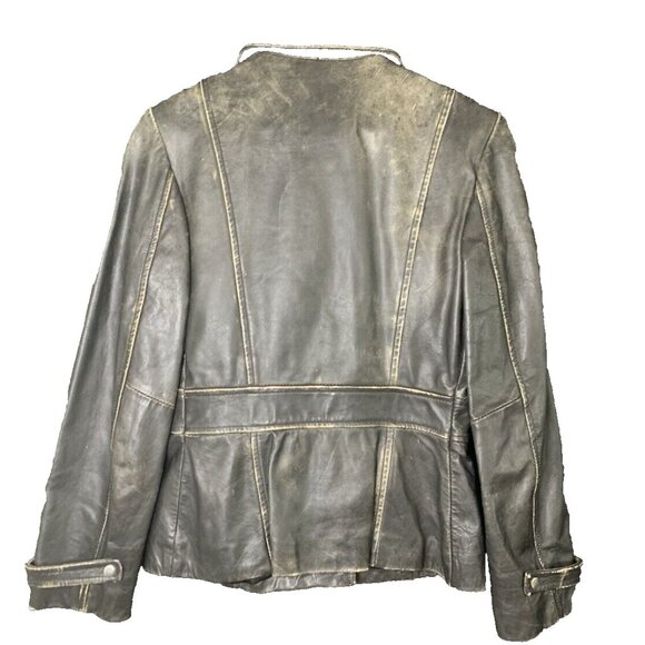 Vintage F & Co Distressed Black Leather Jacket Made in Spain Mod Womens 38 EUC - Picture 9 of 16